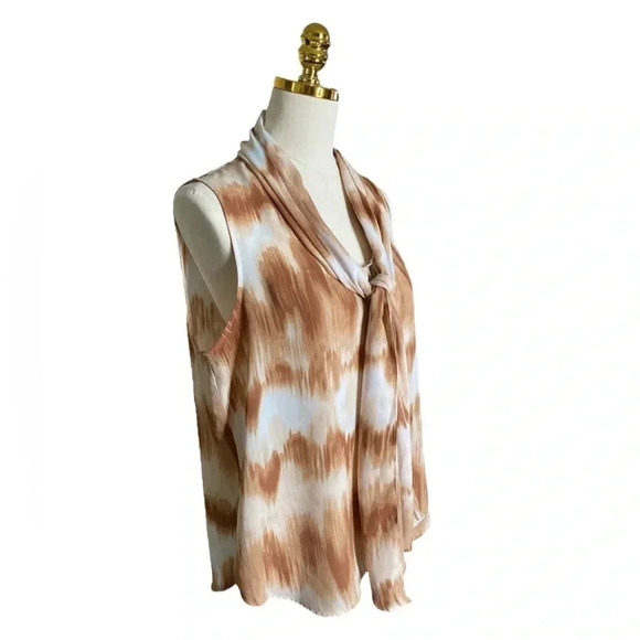 BAR III | Women’s Tie Dye Hazelnut Combo Print Bow Sleeveless Blouse Size L - Picture 4 of 10